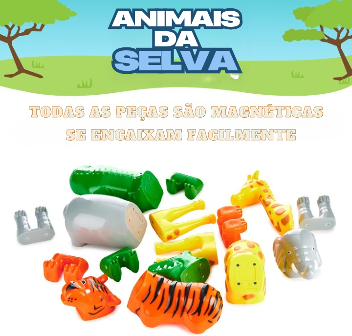 Conjunto de Brinquedos Magnéticos Animais da Selva Estimule o Desenvolvimento do Seu Pequeno 20 Peças