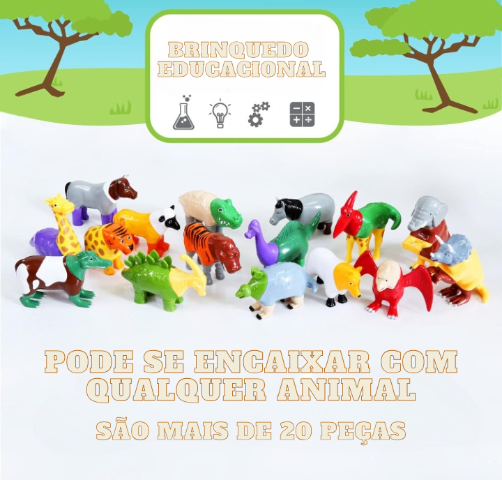 Conjunto de Brinquedos Magnéticos Animais da Selva Estimule o Desenvolvimento do Seu Pequeno 20 Peças