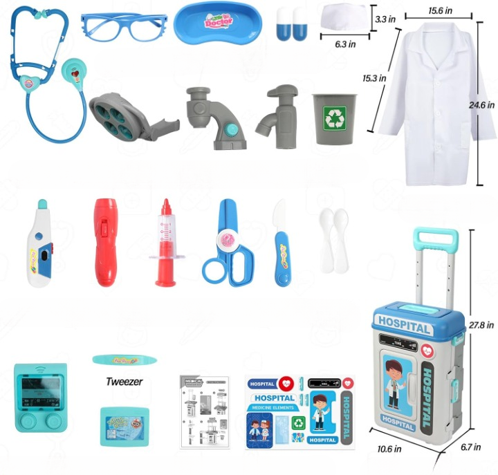 Kit de Médico para Crianças 2 em 1  Para Meninos e Meninas Conjunto Completo