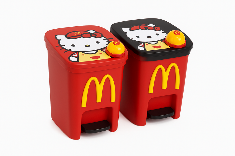 Lixeira Temática Hello Kitty & McDonald’s – Fofa, Divertida e Funcional 20 Litros (Compre 1 leve 3)