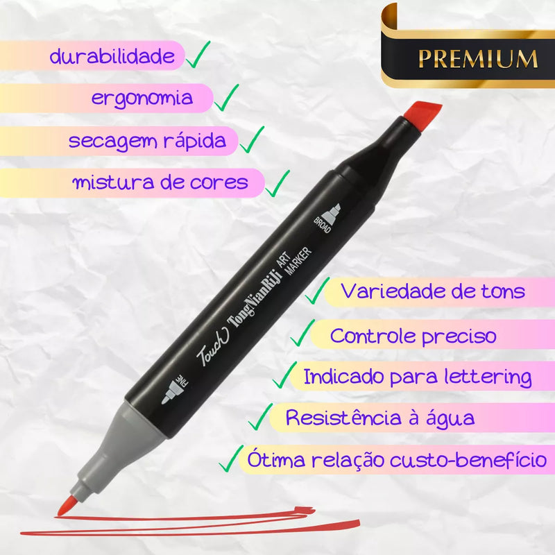 Estojo Canetinhas Cololoridas Marcador Permanente Ponta Dupla 120 Cores + 5 Livro de Colorir
