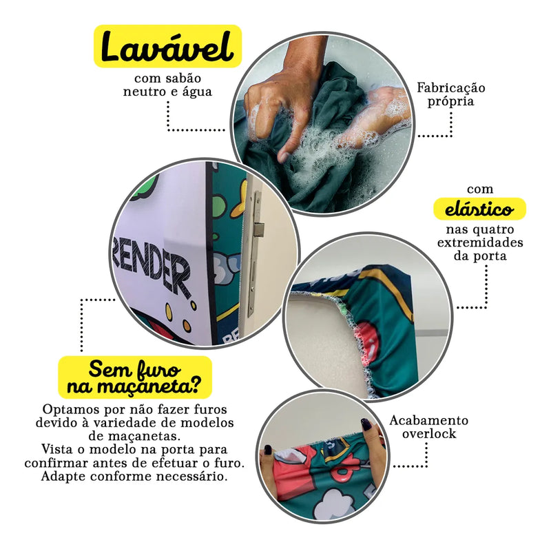 Capas de Porta Decorativas em Tecido com Efeito Sublimado – Kit 8 Unidades Variadas