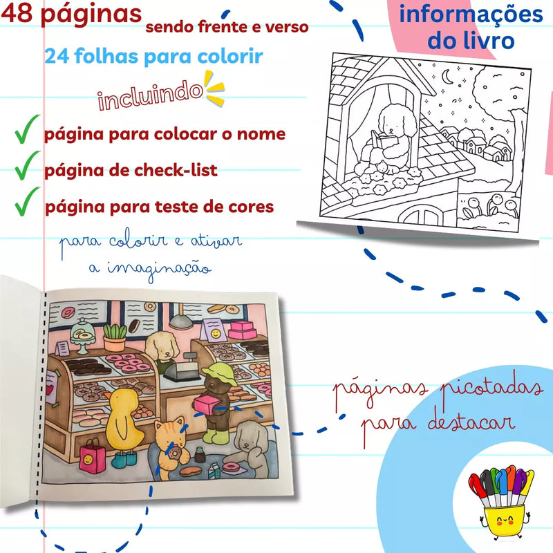 Estojo Canetinhas Cololoridas Marcador Permanente Ponta Dupla 120 Cores + 5 Livro de Colorir