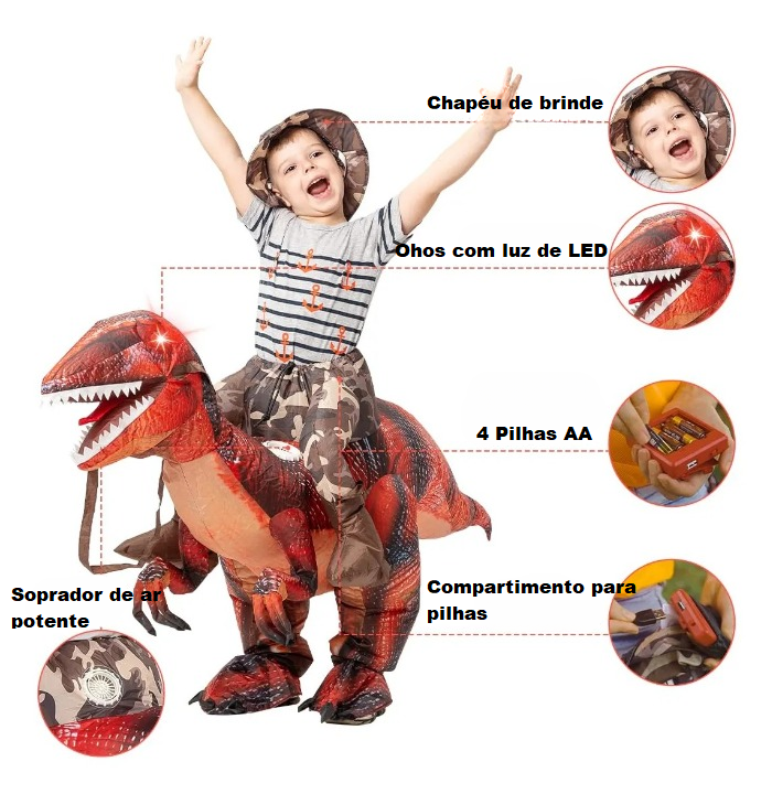 Fantasia Inflável De Dinossauro Para Crianças Com Led Nos Olhos